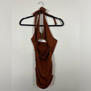 Chocolate Brown Halter Scrunched Cutout SHESEEWORLD Dress Women’s Size Medium